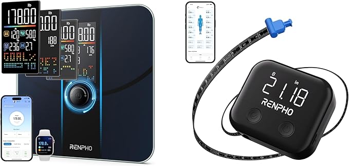 RENPHO Smart Scale for Body Weight, Body Fat Scale for BMI, Body Fat, Muscle Mass, RENPHO Smart Body Measuring Tape, Recha...