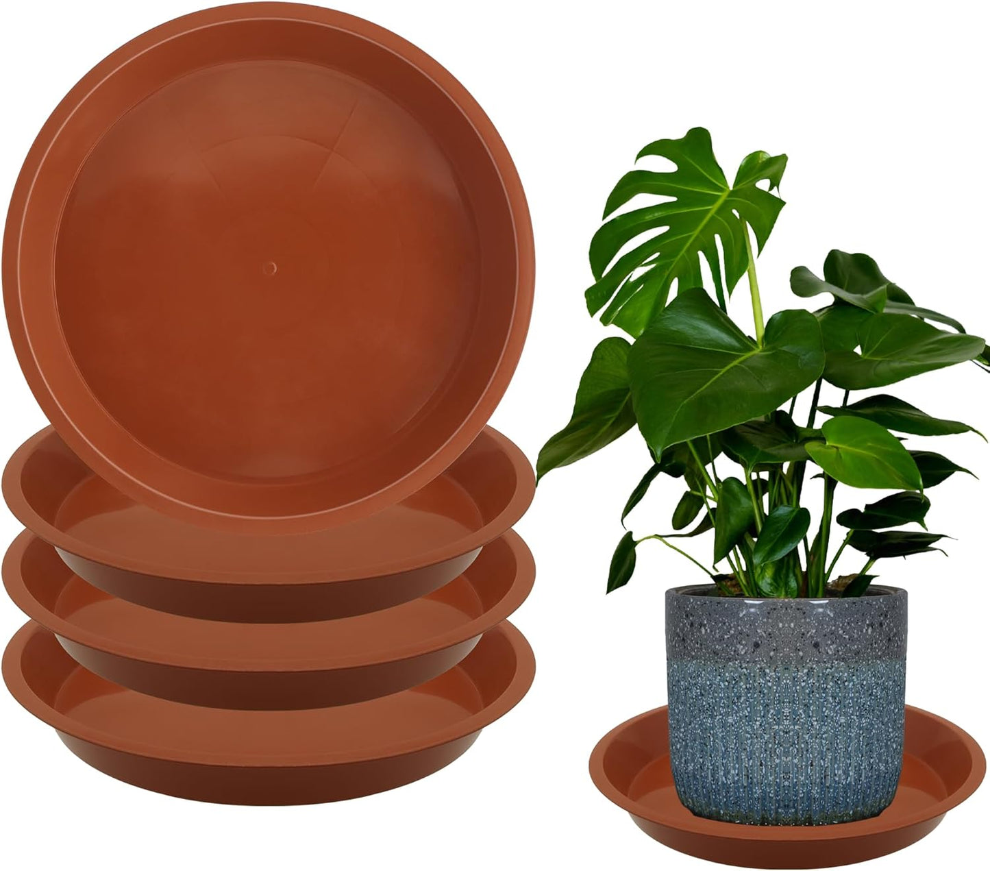 4 Pack 16 Inch Round Plant Saucers for Less 14Inch Pot Indoors Outdoors Plant Trays for Pots Planter Saucer Plastic Plant Drip Tray Flower Planter Water Tray for Potted Plants(Terracotta, 16"(4pcs))