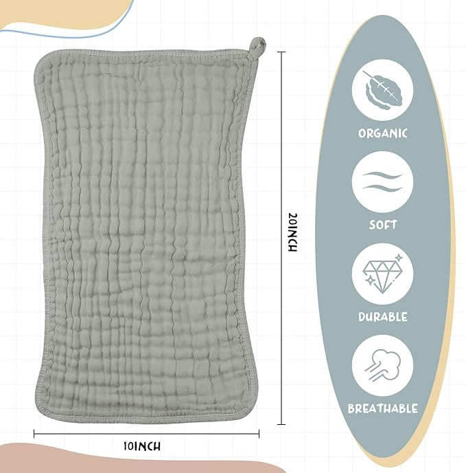 Irenare 6 Pack Muslin Burp Cloths Cotton Baby Burping Rags Large 20 x 10 Inch 6 Layers Spit up Rags Soft Absorbent Multicolor Wash Cloths Diapers for Newborn Baby Girl Boy (Light Color)