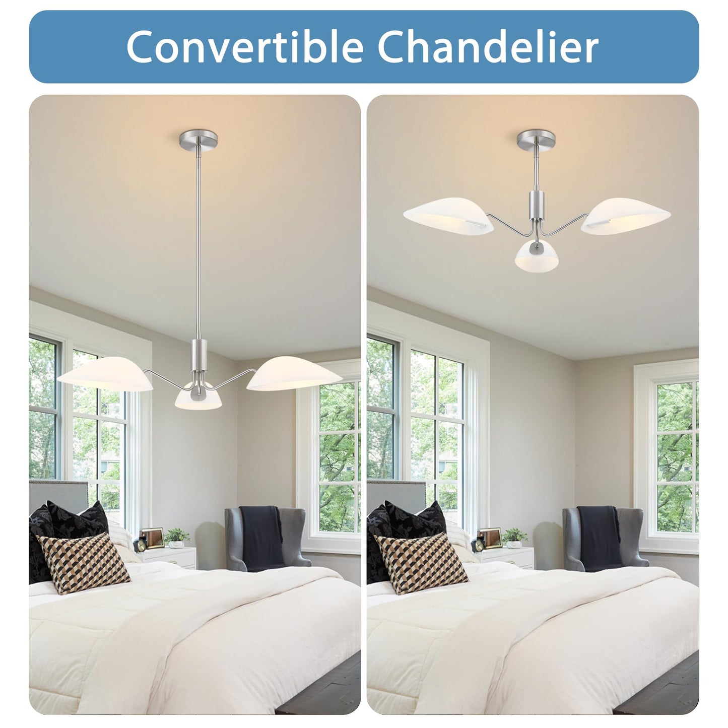 Mexo Modern Glass Chandeliers  Sputnik Chandelier Satin Nickel Pendant Lighting Fixture Glass Shade Ceiling Light For Dining Room Kitchen Island