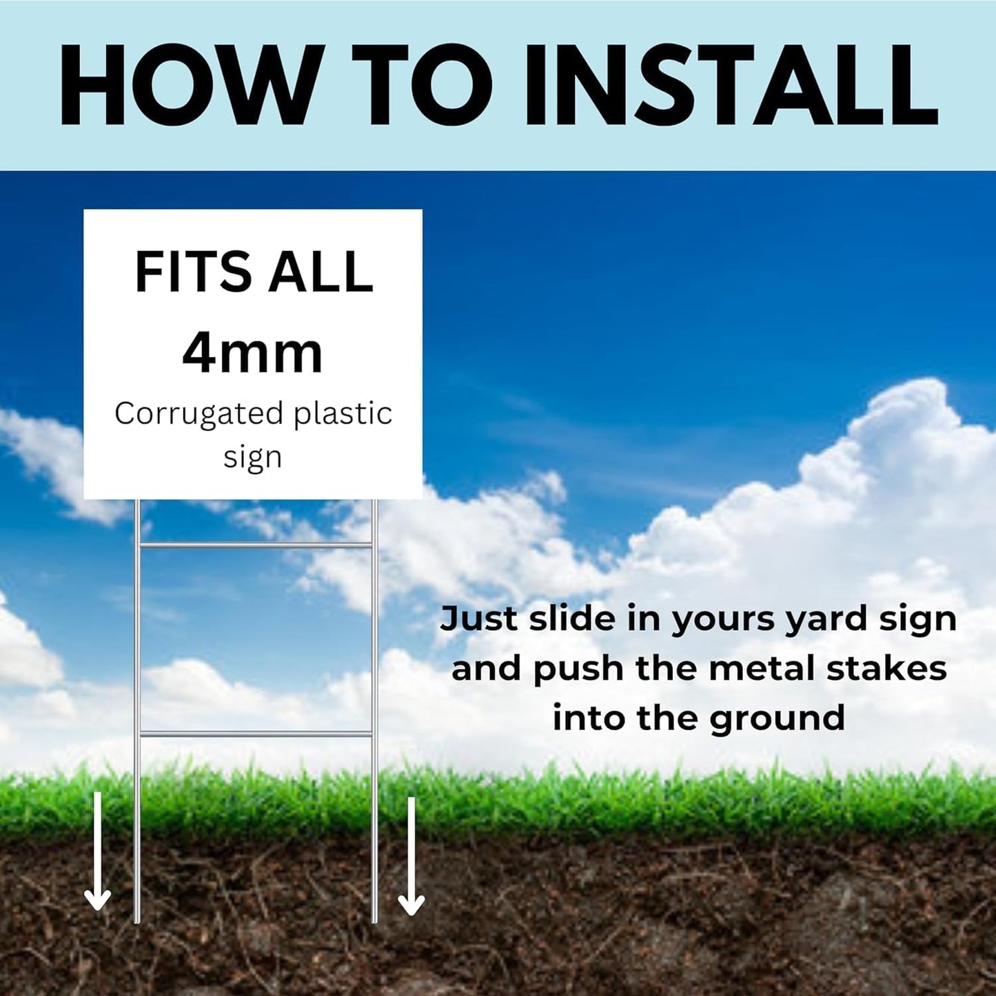 Tacmaster Wire Metal Yard and Sign H Stakes – Durable Blank Lawn Sign Posts for 4mm Corrugated Panels, Real Estate Signs, Waterproof and Wind Resistant, Ideal for Outdoor Use, 24"x10" – 50 Pack