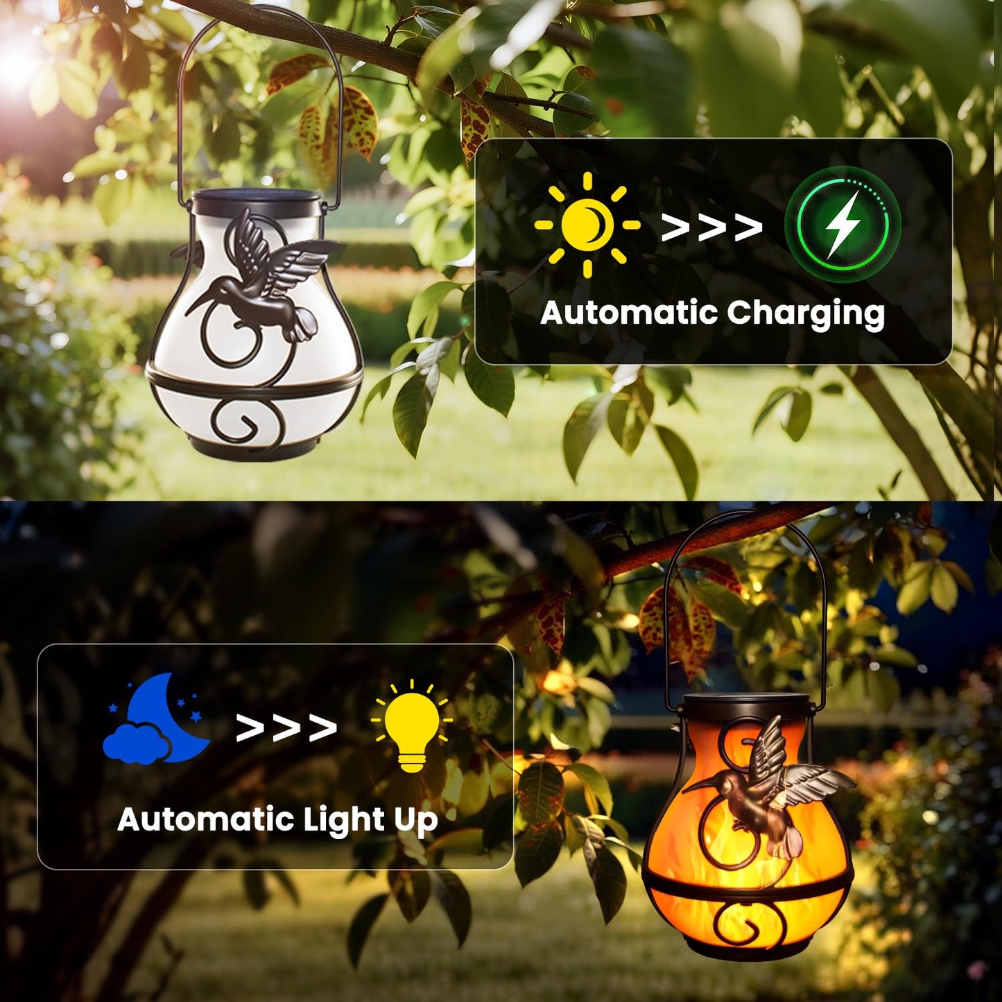 2 Pack Solar Lanterns For Outside Hanging Solar Garden Lights Outdoor Waterproof With Flickering Flame Led Lantern For Patio Yard Camping Halloween Decorations Gardening Gifts For Mom