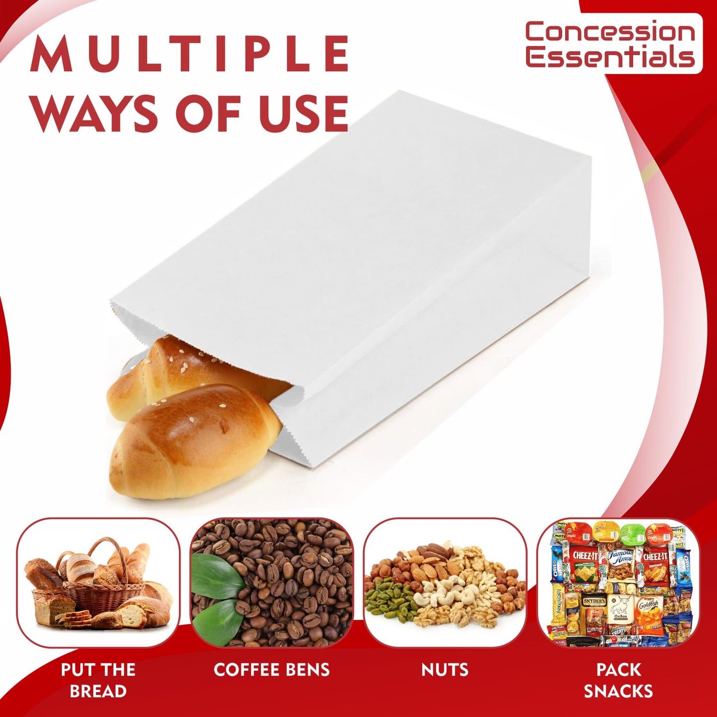 Concession Essentials White Paper Lunch Bags, 4 lb, 200 Count, for Crafts and Holiday Cookies