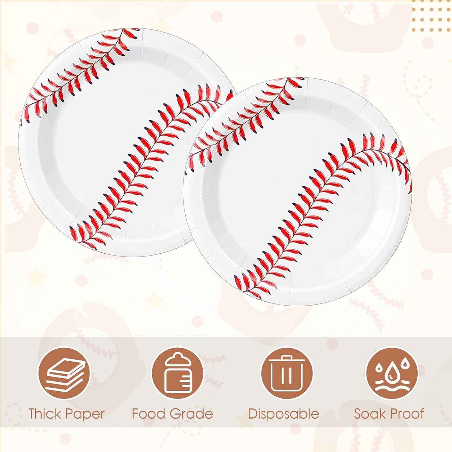 Baseball Party Supplies Set 60Pcs Baseball Party Paper Plates - 7Inch Round Dinner Dessert Plates for Cake,Salad,Fruit Pizza丨Kids Birthday Fan Sports Event&Game Day