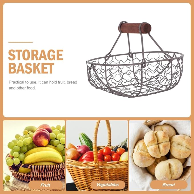 Chicken Wire egg Basket for Gathering: Farmhouse Vintage Style Fresh Eggs Holder With Handle - 7X4.7X4.7in Countertop Storage Container for Collecting Fruit Bread Potato