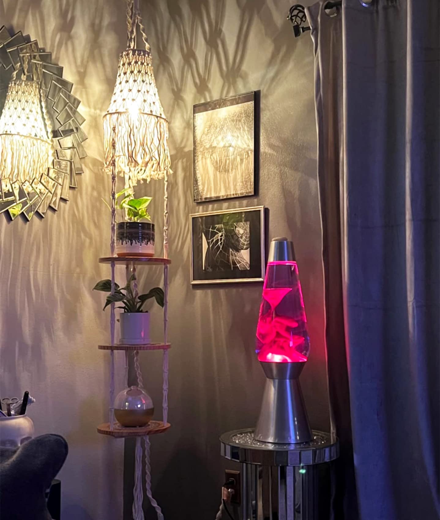QIYIZM Boho Pendant Light with Plug-in Cord, Dimmable Switch, Macrame Shade, Indoor Hanging Lamp, White, Boho Hanging Light