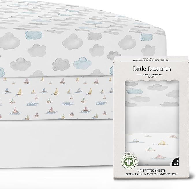 100% Organic Cotton Mini Crib Sheets (3-Pack) - GOTS Certified - Breathable Pack n Play Sheets Fitted - Double-Elastic for Secure Fit, Extra Protection for Your Baby - Gender-Neutral Prints (27"x39")