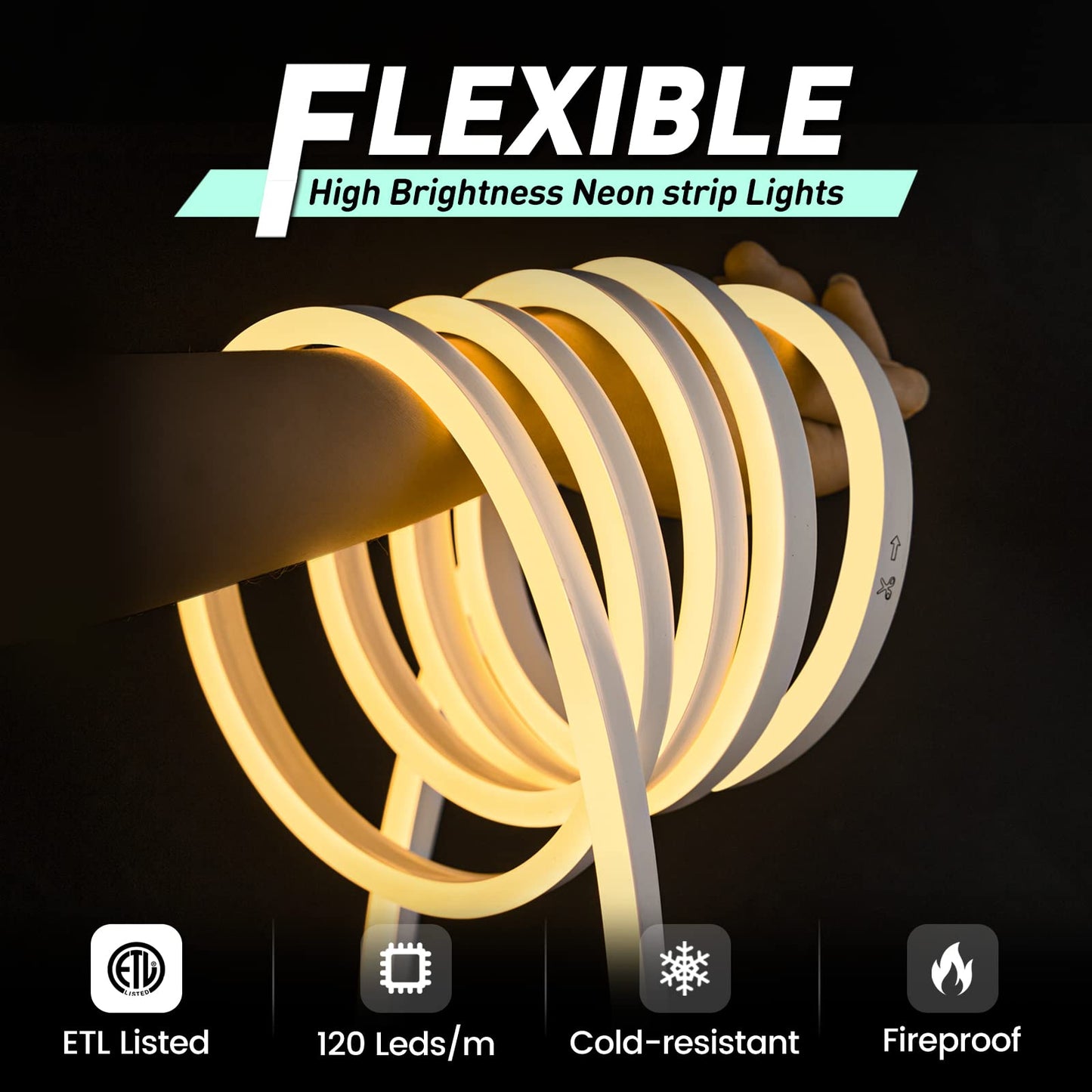 Gzbtech Flexible Led Neon Rope Lights 66Ft Ac 110-120V Waterproof Strip Light  120 Leds/M Cuttable Connectable Neon Lighting For Indoor Outdoor Home Decor/Commercial Building Use-Warm White 20M