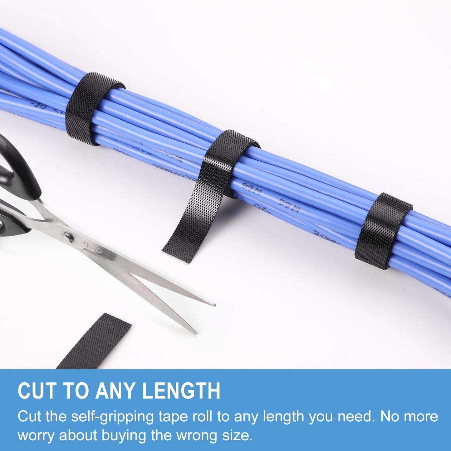 1/2in x 100ft Hook and Loop Roll | Double-Sided Strips, Self-Gripping Straps | Reusable Multi-Purpose Wrap Fasteners for Home, Office, Data Center, and More