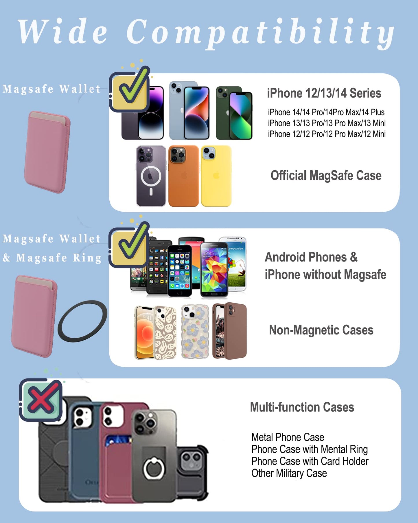 Magnetic Card Wallet Holder For Magsafe Iphone 14/13/12 Pro Max/Plus/Mini, Leather Cell Phone Case With Strong Magnet Ring For C