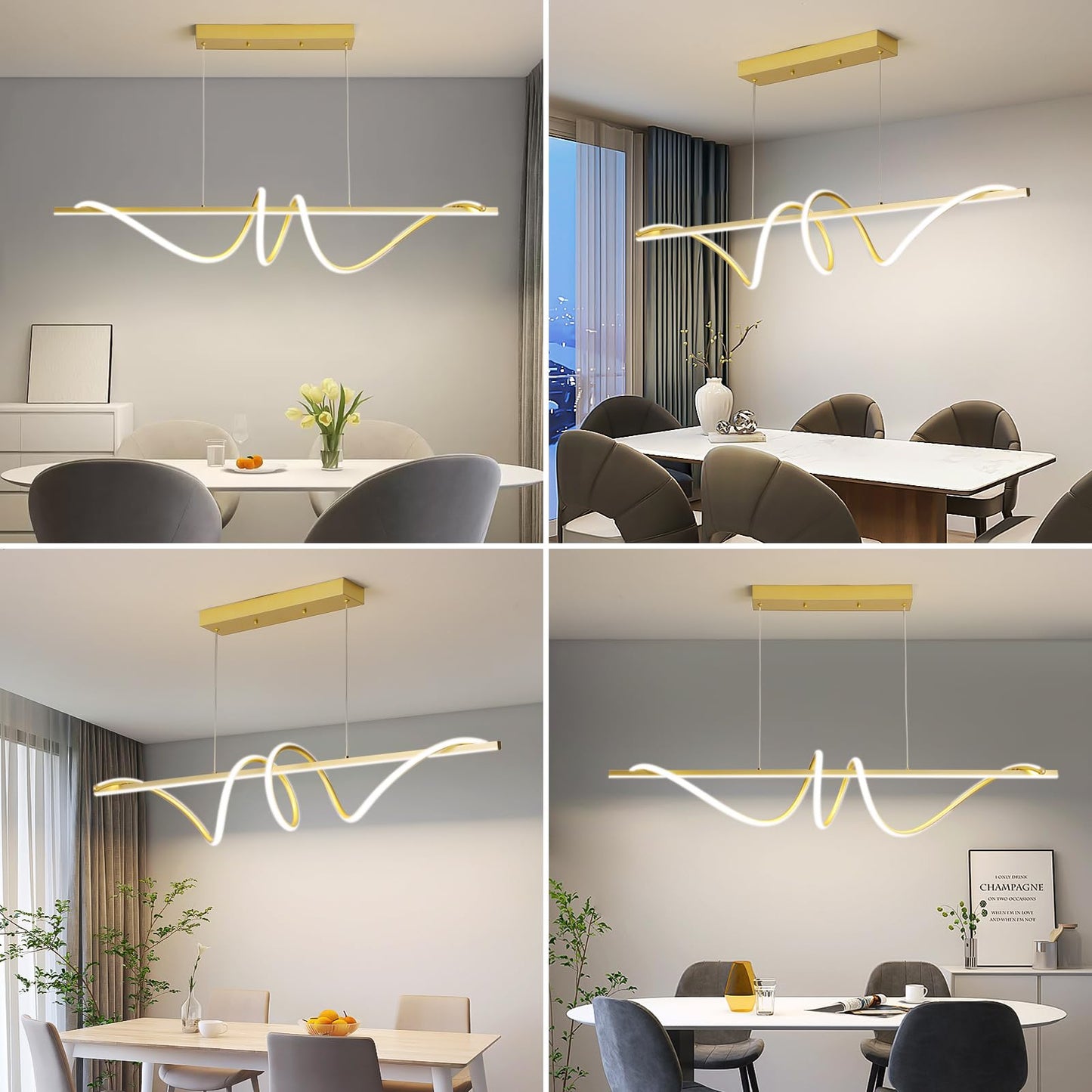 Mikeru Modern LED Pendant Light, Dimmable Chandelier 59in, Aluminum, Gold, Model LX-120, Adjustable Color Temperature 3000K-6500K