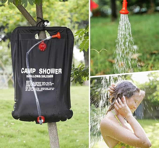 DkOvn Solar Shower Bag, 1/2/4 Pack 5 Gallons/20L Camping Shower Bag, Portable Shower Bag with Removable Hose and On-Off Switchable Shower Head for Camping Beach Swimming Outdoor Traveling