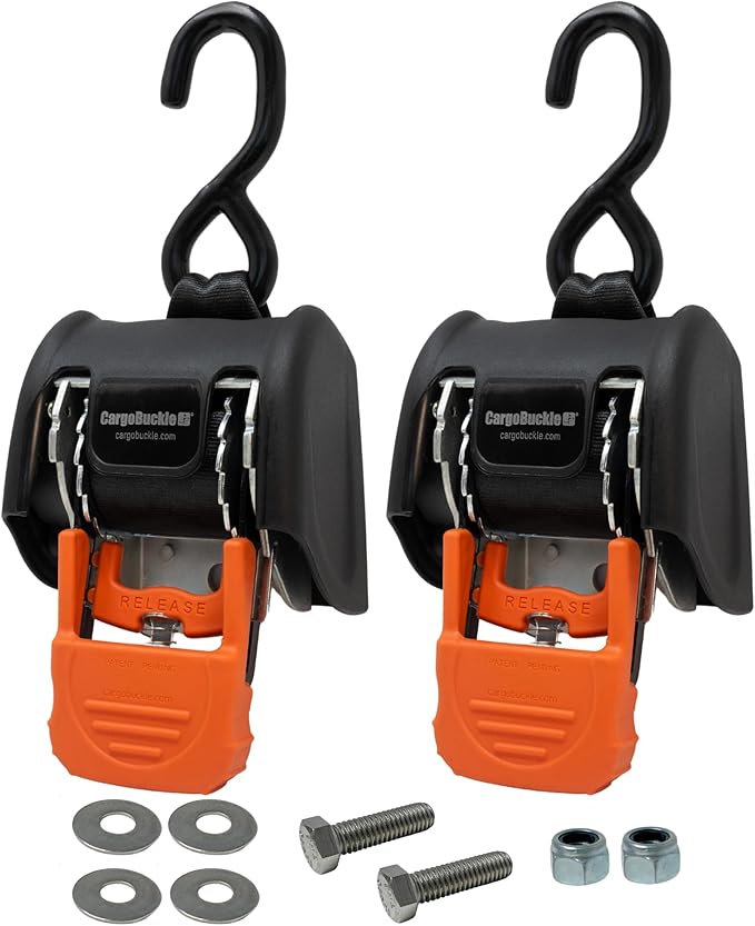 CargoBuckle G3 Bolt On Retractable Ratchet Straps Heavy Duty, 3,500 lbs Break Strength, 2-Inch x 6-Feet Automotive Tie-Dow...