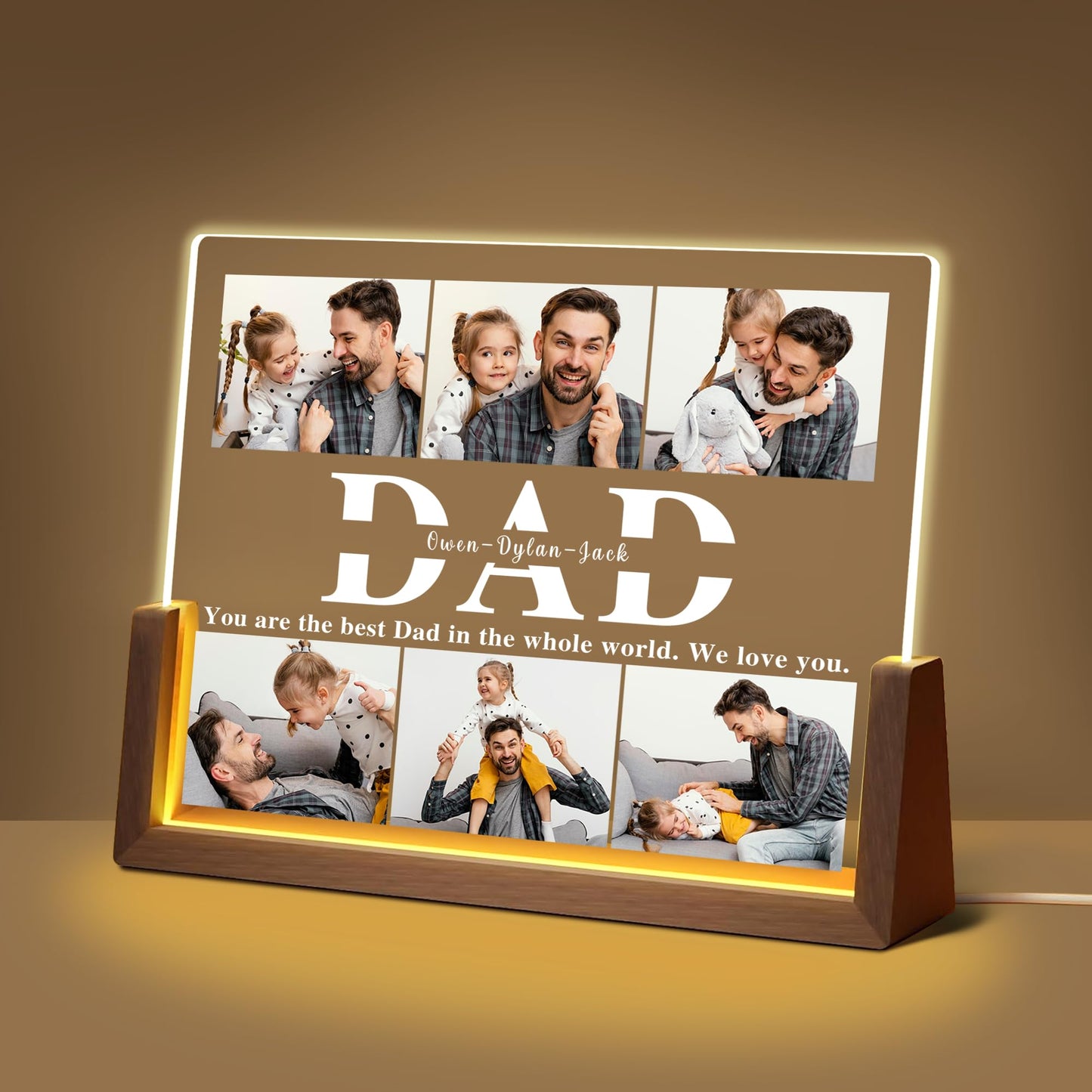 Fathers Day Personalized Gifts For Dad From Daughter Son Wife  Custom Picture Frame Acrylic Plaque Night Light With Photo Name  Customized Dad Birthday Christmas Gifts For Papa Grandpa Husband