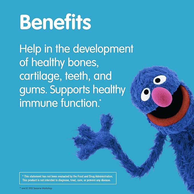 Webber Naturals Sesame Street Vitamin C Gummies for Kids 2+, 125 mg of Vitamin C per Gummy, 6 Month Supply, Free of Gluten, Dairy, Peanut & Gelatin, Immune Support, 180 Gummies