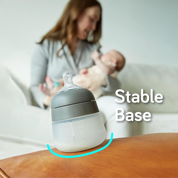 Nanobebe Flexy Silicone Baby Bottles, Anti-Colic, Natural Feel, Non-Collapsing Nipple, Non-Tip Stable Base, Easy to Clean - 3-Pack, Teal, 9 oz