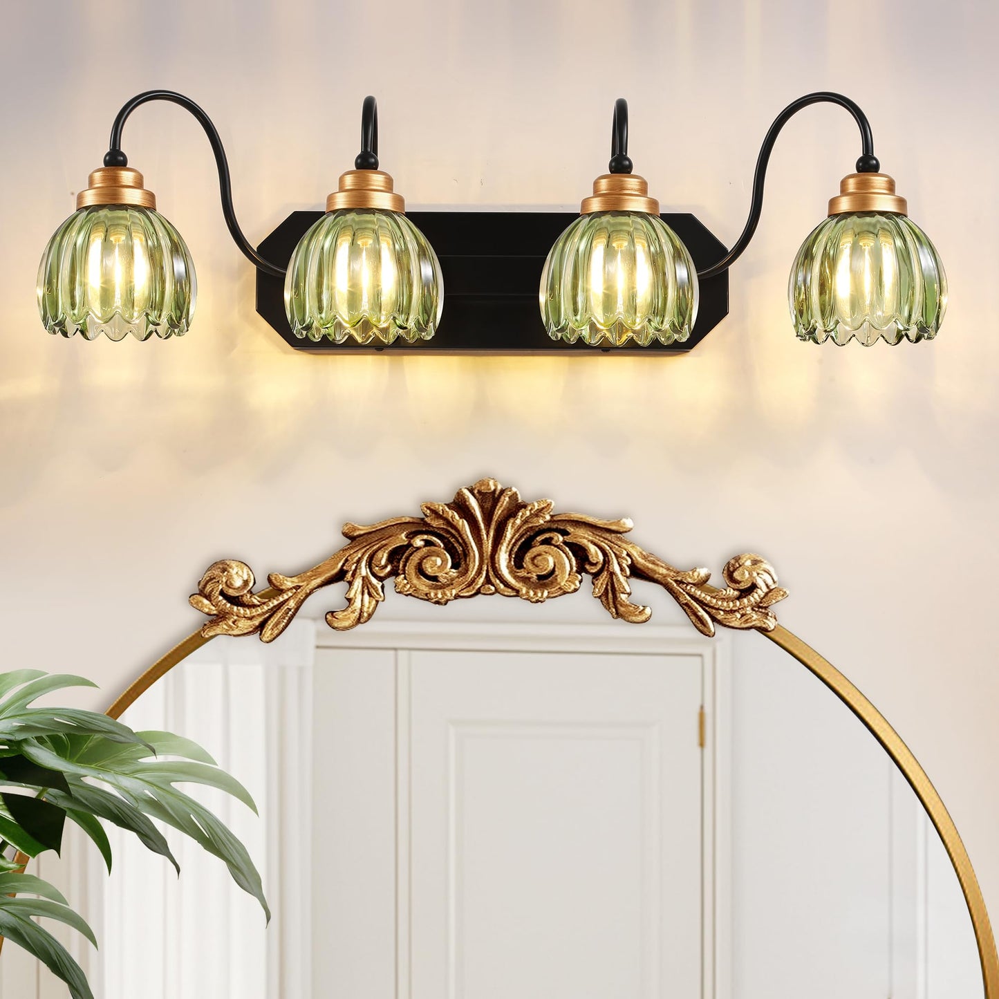 Vintage Bathroom Vanity Light, 4 Light Bathroom Lighting Fixtures Over Mirror, Mid Century Style Farmhouse Light Fixtures with G