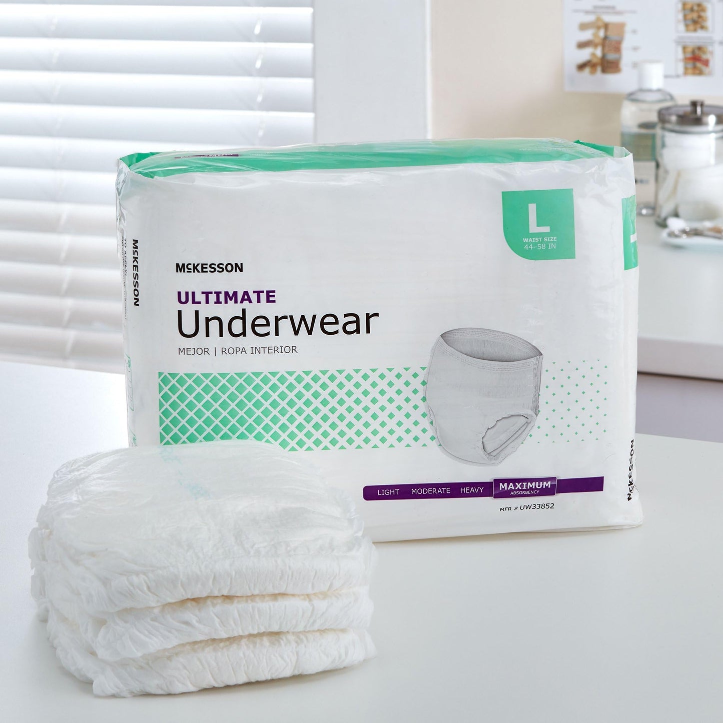 McKesson Ultimate Adult Incontinence Underwear, [72 Count], Large, 44-58 in. Maximum Absorbency, Unisex Bladder Leak Protection, Pull-On Style with Tear-Away Sides, Postpartum and Incontinence