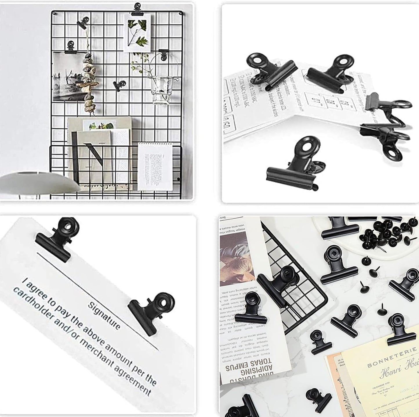 Bulldog Clips with Hole for Push-pin, Paper File Clips with Strong Spring, Small Metal Binder Clips, Seal Clamps for Coffee Tea Food Bags, Decorative Clips for DIY Photo Grid (Black,2inch)