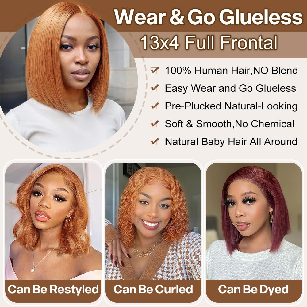 HIRIREMY Bob Wig Human Hair 13x4 HD Lace Frontal Short Straight Lace Front Bob Wigs for Black Women Human Hair Pre Plucked Gluel