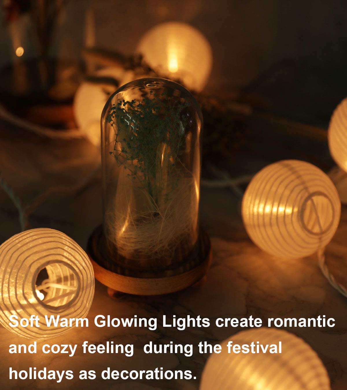 TIGOMOOV Mini Lantern String Lights, 20CT Connectable, 3 Inch White Nylon Globe Lights for Outdoor and Indoor Decor