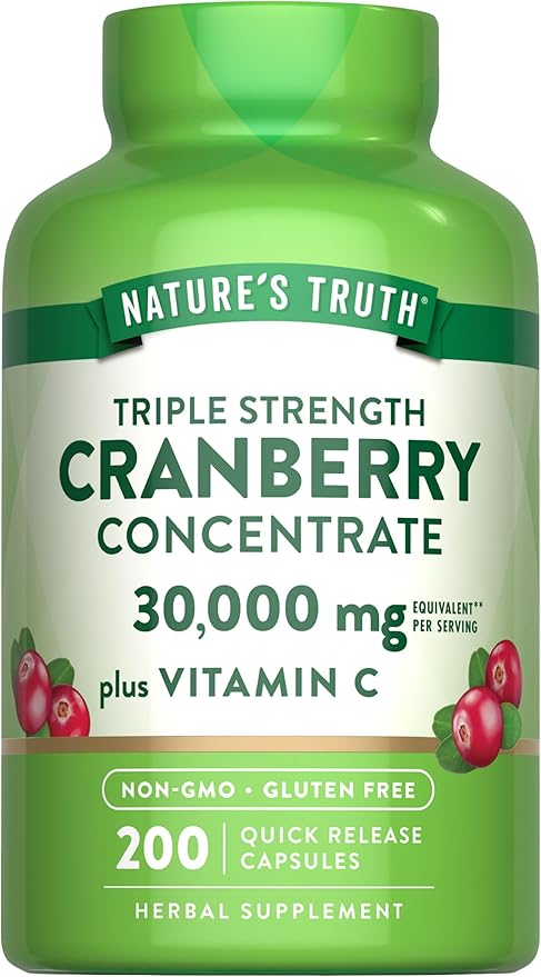 Nature's Truth Cranberry Concentrate Pills | Plus Vitamin C | 30,000mg | 200 Quick Release Capsules | Non-GMO & Gluten Free Supplement