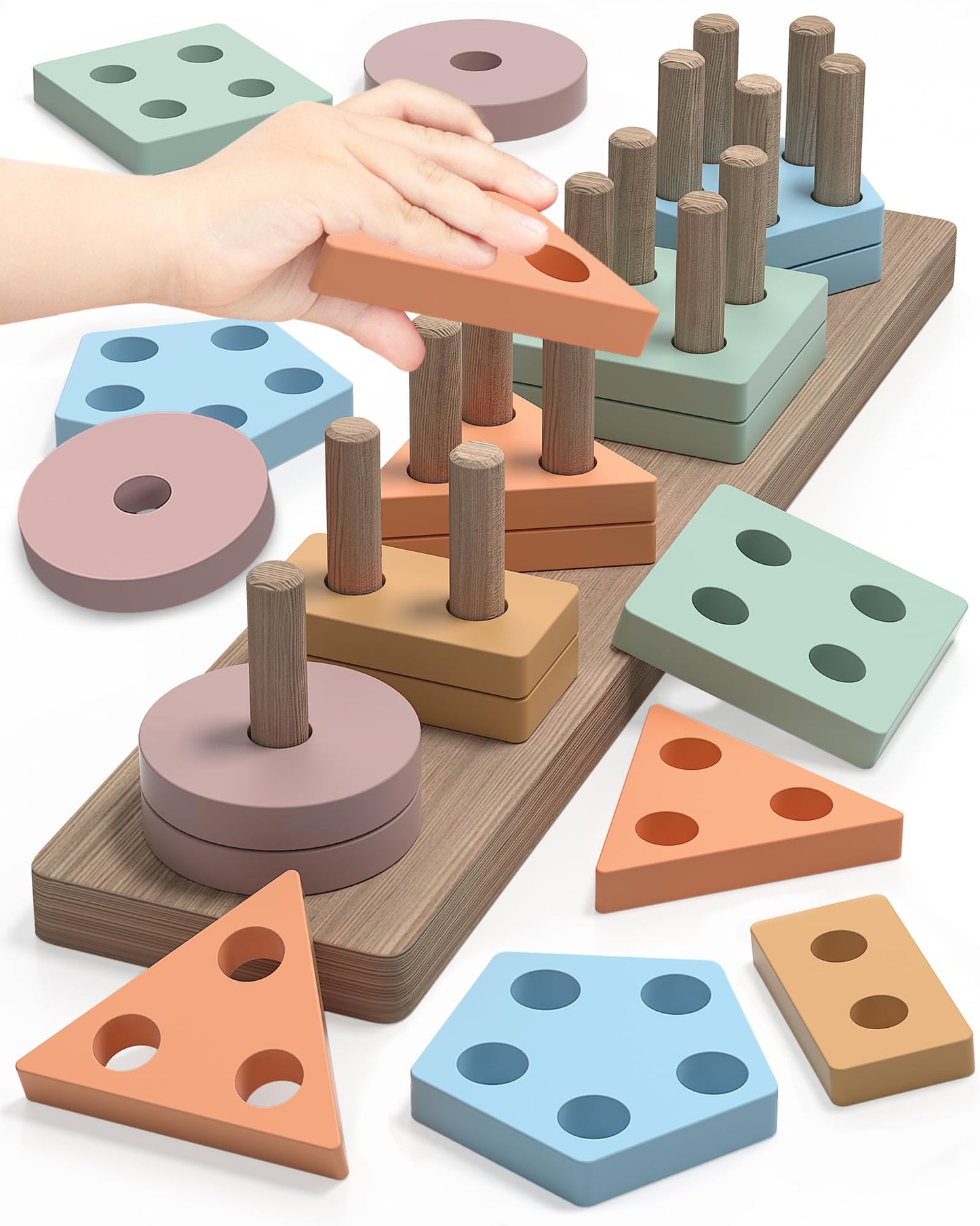 kecristv Montessori Toys for 1 2 Year Old Girl and Boy Birthday Gifts, Shape Sorter Wooden Toys for Toddlers Age 1-3 2-4, Learning Educational Sensory Stacking Toddler Puzzles