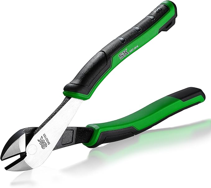 SK 8-Inch Diagonal Pliers, Heavy Duty Side Cutters, High Carbon Steel, Ergonomic Anti-slip Handle for Comfortable Grip