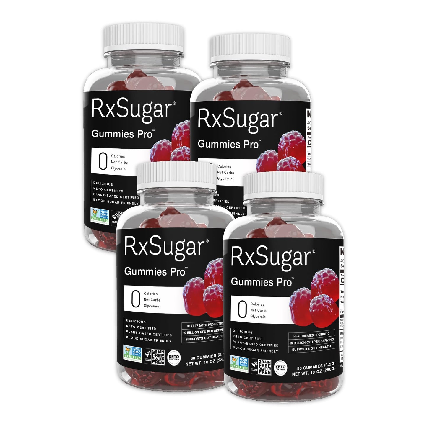 RxSugar Gummies Pro | 4 Bottles | 320 Gummies | 0 Sugar, 10 Billion CFU Probiotics | Dye-Free | Non-GMO | Gluten-Free (4)