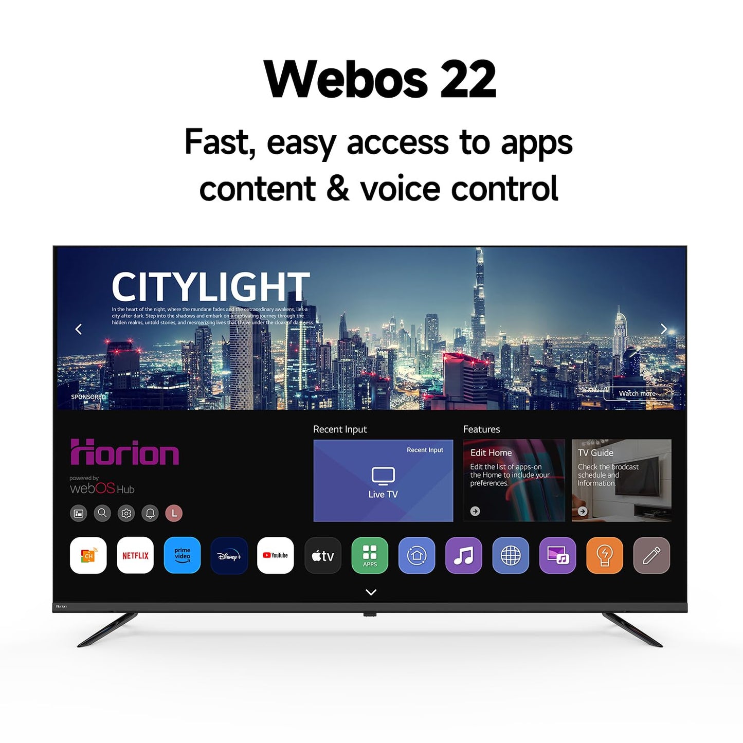HORION 65 Inch Smart TV, 4K UHD LED TV with WebOS 22, Ultra Slim Television with Mega Contrast, HDR10, Dolby Audio, Streaming Live, Compatible with Miracast and Airplay (P6D Series, 2025)