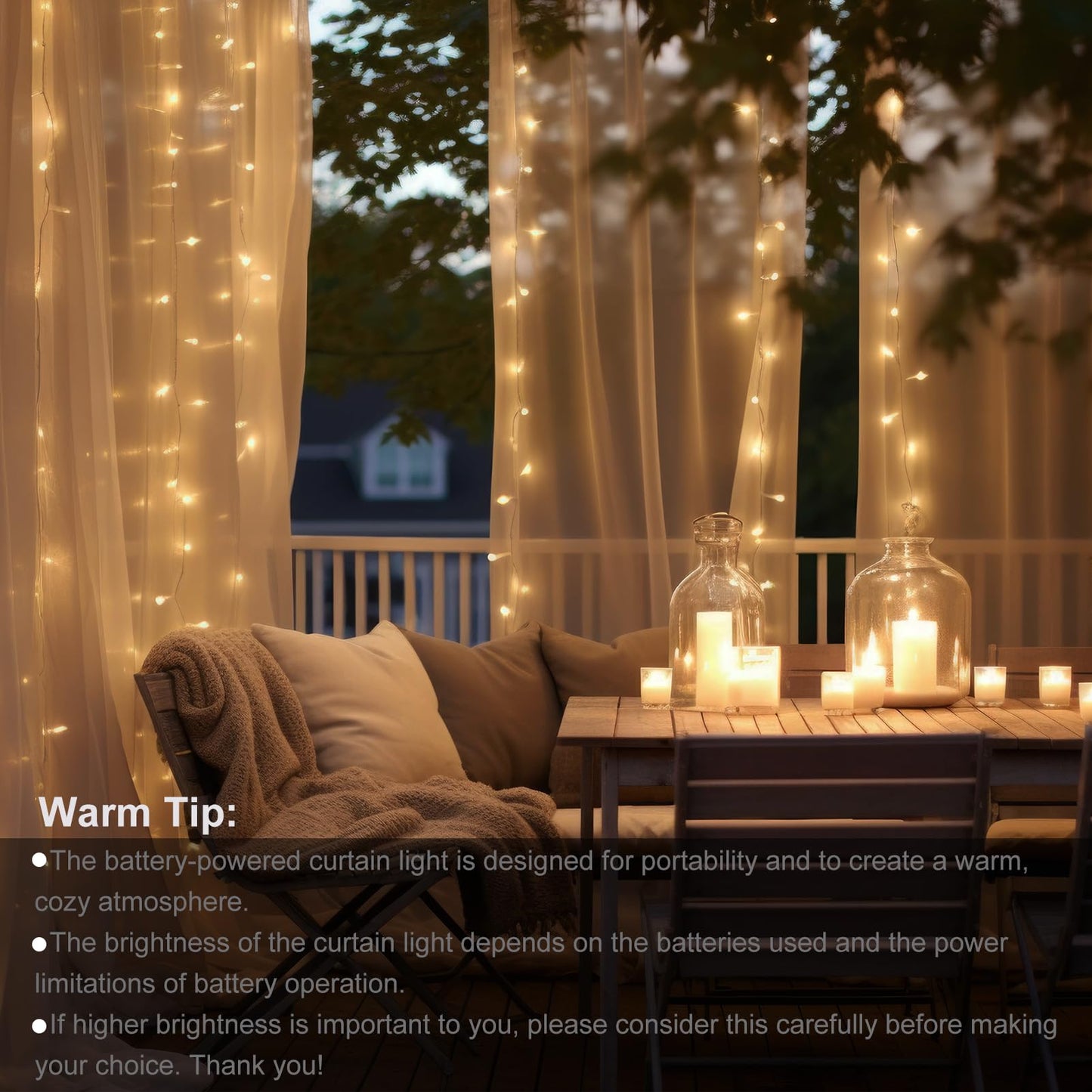 Echosari 300 Led Curtain Lights, 9.8Ft×9.8Ft, Battery Operated, Warm White, Remote Timer For Bedroom, Patio, Wedding Decor