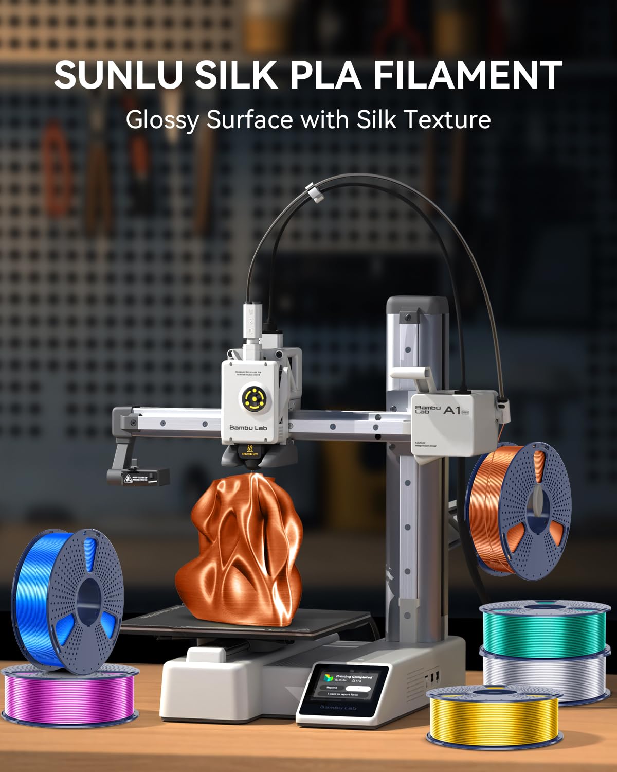 SUNLU 3D Printer Silk Filament,Shiny Silk PLA Filament 1.75mm, Smooth Silky Surface, Great Easy to Print for 3D Printers, Dimensional Accuracy +/- 0.02mm, Silk Silver 1KG