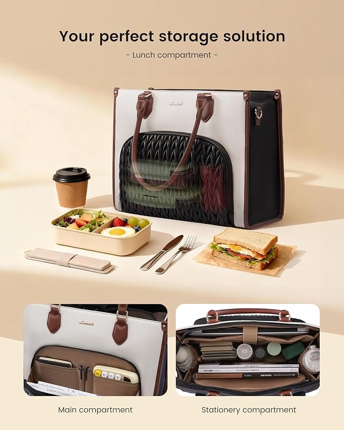 LOVEVOOK Lunch Tote Bag for Women, 3 in 1 Work Bag with Insulated Lunch Compartment, 17.3 Inch Laptop Tote Bag for Teacher, Nurse, Business, Office