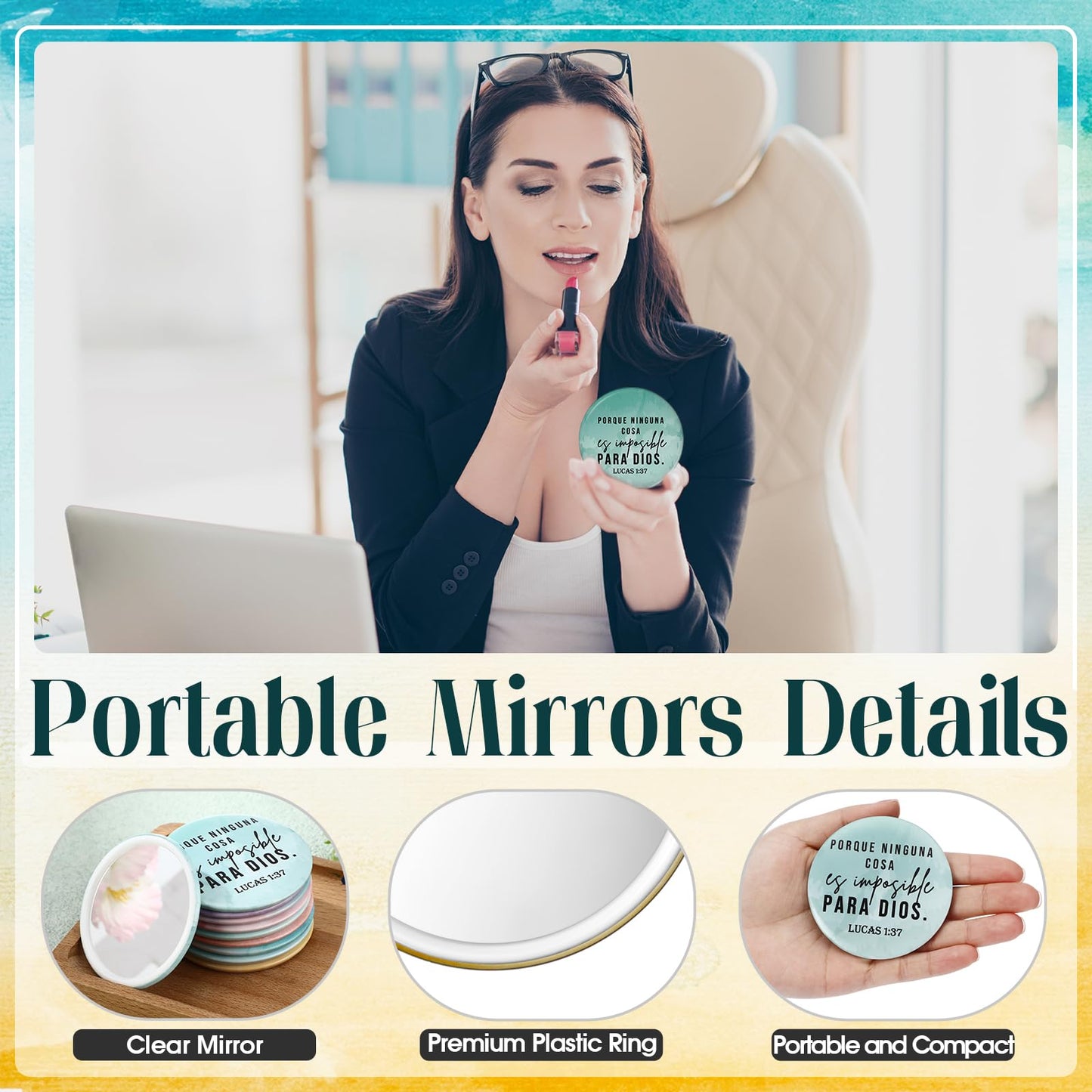 GlikCeil 40 Pcs Mini Bible Verse Compact Mirrors Bulk Religious Christian Gifts Watercolor Theme Pocket Mirrors Portable Small C
