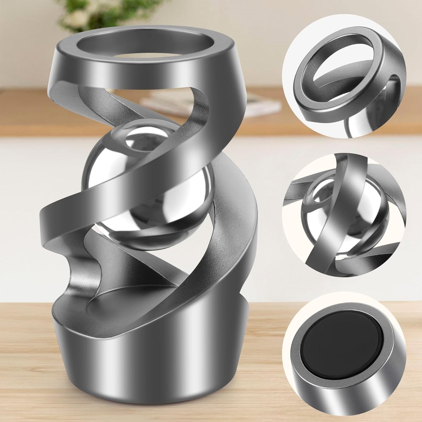 Upgraded Kinetic Desk Toys, Kinetic Spinning Desk Toy for Office for Adults, Quite Fidget Toys for Kids Teens, Desk Fidgets for Adults with ADHD (Grey Silver)