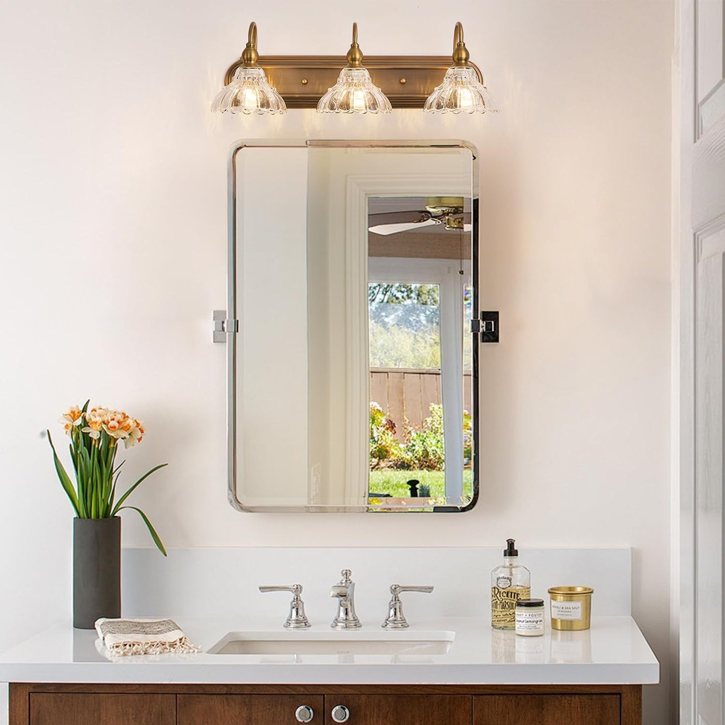 Tlolgt Vintage 3-Light Bathroom Vanity Lighting Fixtures Modern Wall Sconces Brass Glass Retro Vanity Light For Bedroom  Bathroom  Doorway  Farmhouse  Hallway