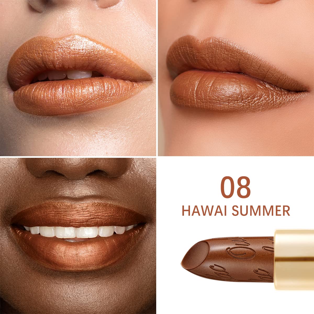 Oulac Metallic Brown & Nude Lipstick Set - 2PCS Vegan Lightweight Hydrating Formula with High Impact Lip Color for Full Coverage Lip Makeup, Christmas Gifts for Women, 08+10
