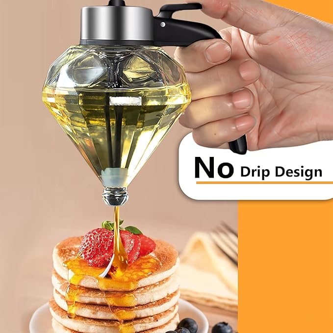 Honey Dispenser:Glass Honey Dispenser No Drip,Honey Jars with Dipper,Honey Pot with Stand,Stylish Honeycomb Design,Suitable for Honey, Syrup, Soy Sauce and Vinegar,200ml/7oz