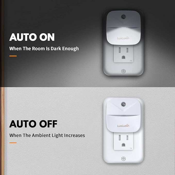 LED Night Lights Plug into Wall with Smart Dusk-to-Dawn Sensor, Automatically Turn on and Off,Night Light for Kids,Bedroom,Bathroom,Stairs,White, 4 Packs