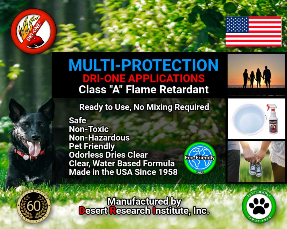 DRI-ONE Fire Retardant Spray for Fabric, Wood & More - Class A -Eco Safe - NFPA 701- ASTM E84