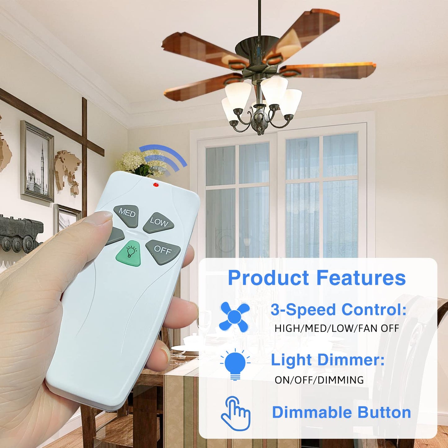 Ceiling Fan Remote Control Fan53T Replacement, Replace Transmitter L3Hfan11T L3Hfan35T1 Kujce9103 Chq8Bt7030T Chq7030T Uc7030T 2