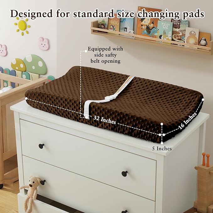 Homiest 2 Pack Changing Pad Cover, White + Chocolate Brown Changing Table Sheets, Ultra Soft Fleece Minky Dot Fabric, Breathable Comfortable Diaper Pad Cover for Girls and Boys, Machine Washable