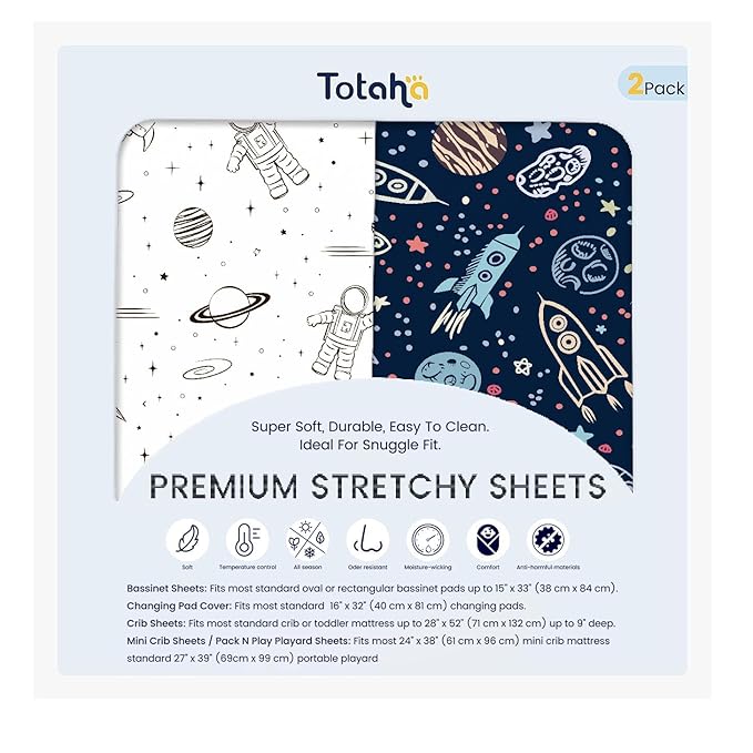 TotAha Premium Stretchy Space Changing Pad Cover, Buttery Soft Diaper Changing Pad Covers for Girls Boys, Super Stretchy Jersey Knit Changing Table Covers, 2 Pack