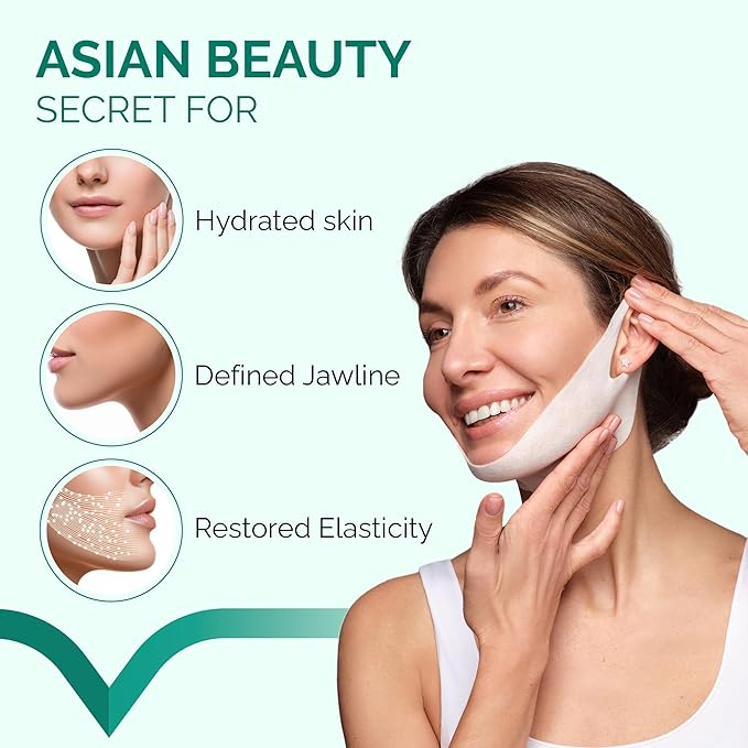 PLANTIFIQUE V-Line Collagen Mask for face 10 PCS | Chin Strap for Women & Men | V Line Lifting Mask with Collagen and Hyaluronic Acid V Shape Face Tape Chin | Skin Firming