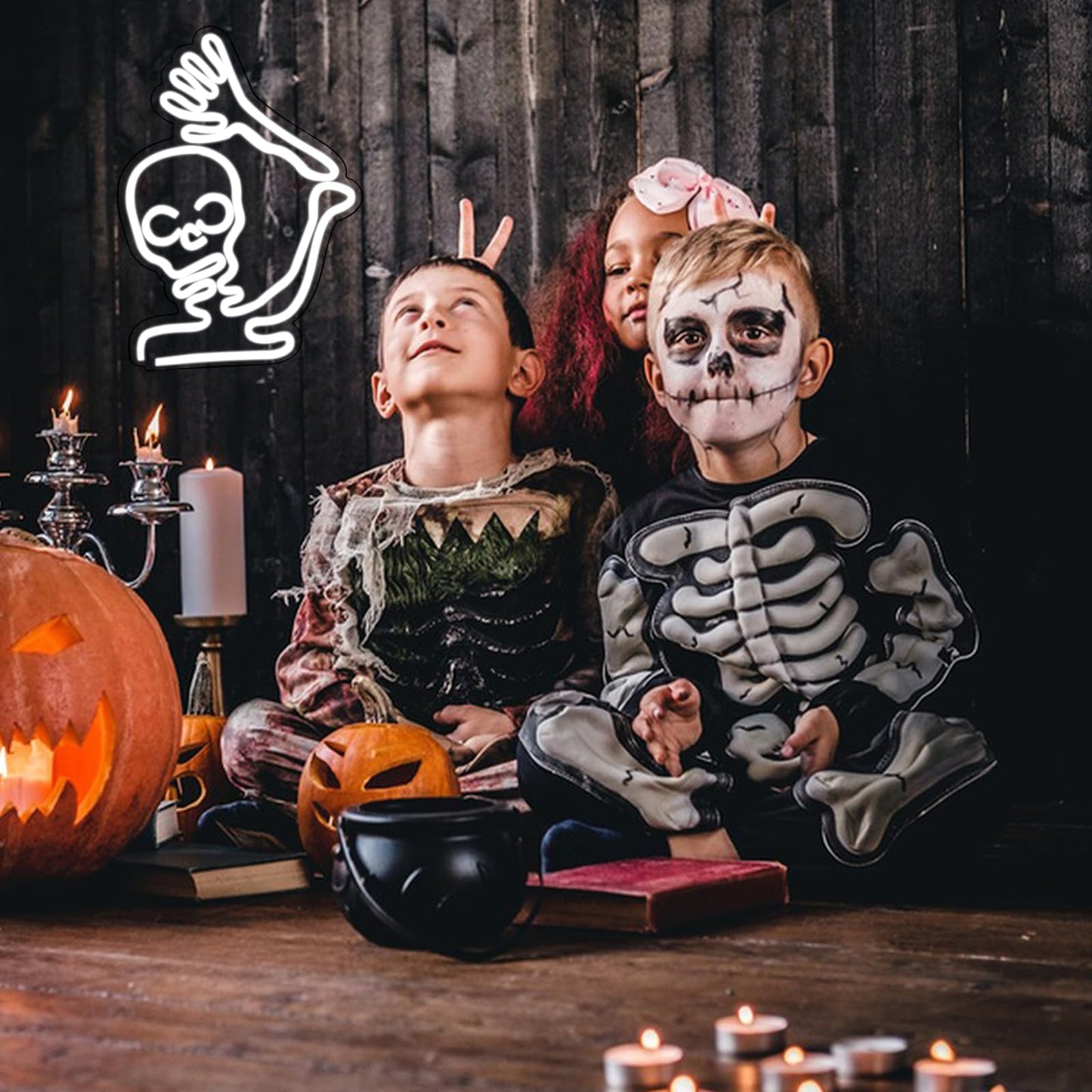 Faxfsign Skeleton Skull Neon Sign White Halloween Waving Ghost Led Light Up Signs For Wall Window Decor Usb Fun Lamp Neon Light Signs For Bedroom malt-inspired Bar Man Room Birthday Halloween Party Gifts