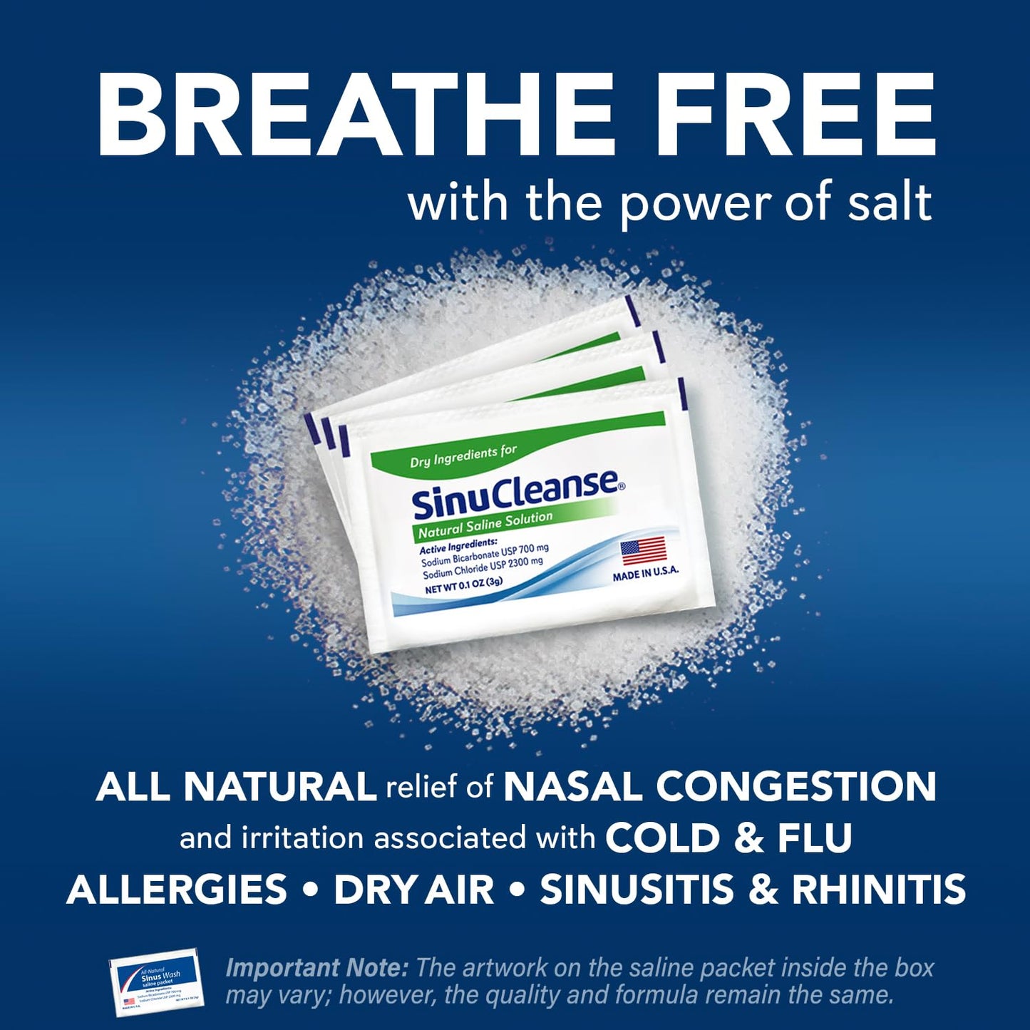 SinuCleanse Soft Tip Micro-Filtered Nasal Wash System, Relieves Nasal Congestion Due to Cold & Flu, Dry Air, Allergies, 30 All-Natural Saline Packets, Made in USA