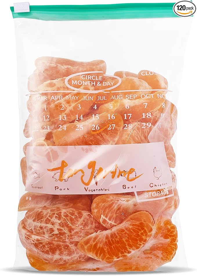 120 Pack Calendar Slider Quart Freezer Bags Reusable Food Storage Bags Slide Zipper Expandable Bottom Clear Plastic Freezer Bags With Write-On-Label For Food Storage (Green)