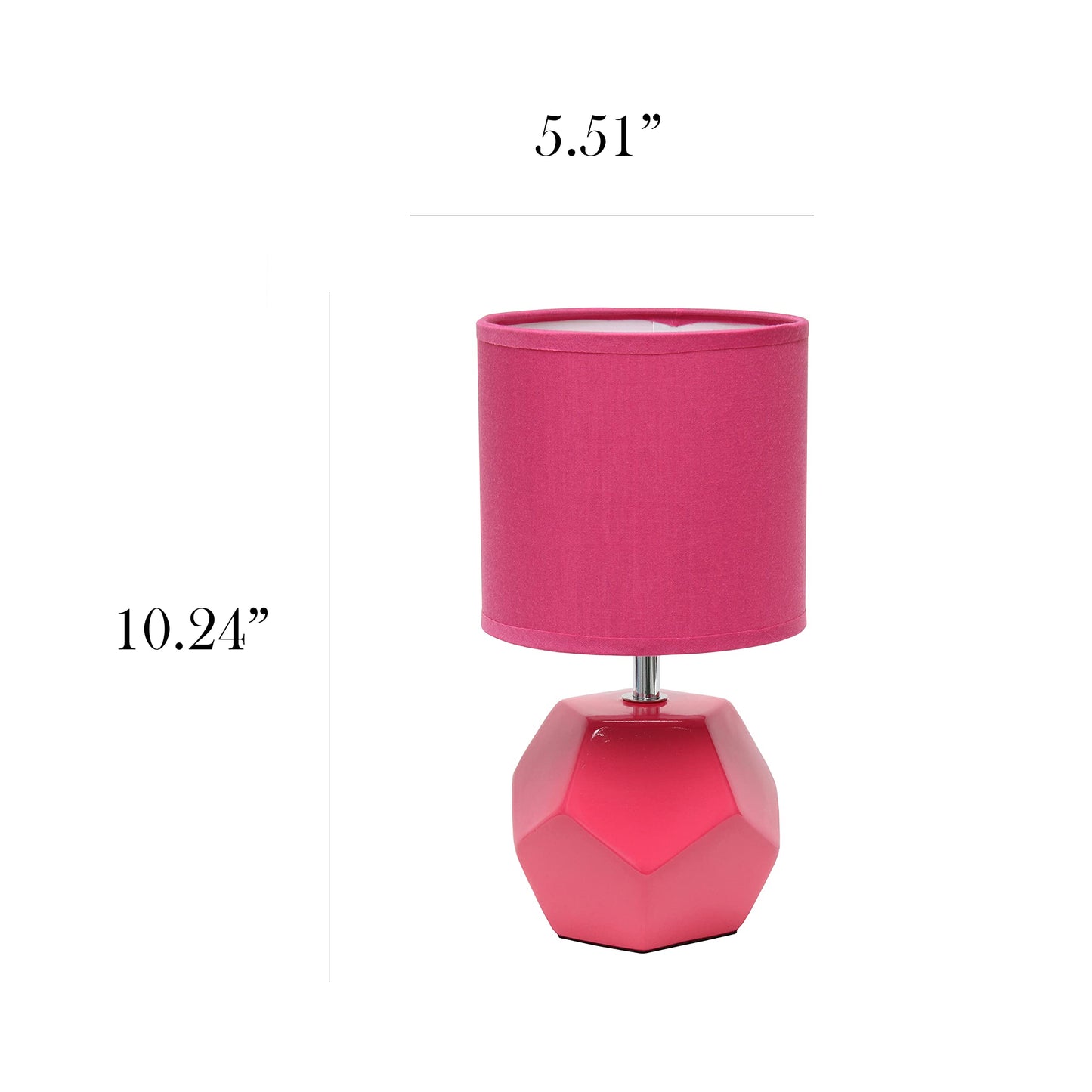 Simple Designs Lt2065-Pnk Mini Table Lamp, Pink Ceramic Shade, 5.5X5.5X10.4