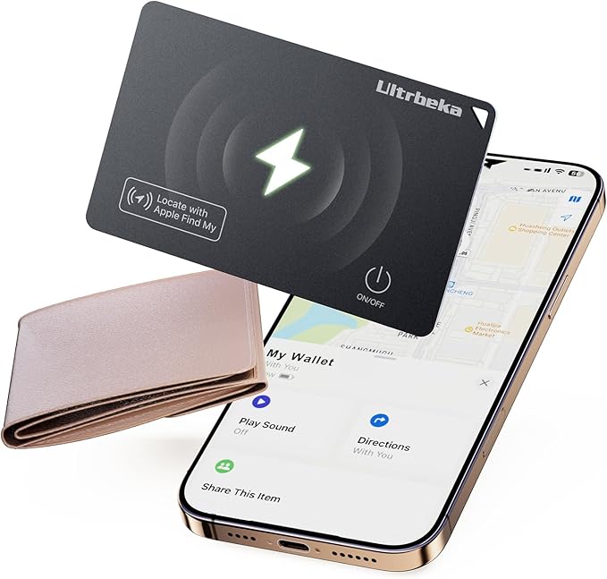 Ultrbeka Ultra-Thin Wallet Tracker Card 0.094in IP68 Waterproof Bluetooth Tracker for Wallet, Passport, Work with Apple Fi...