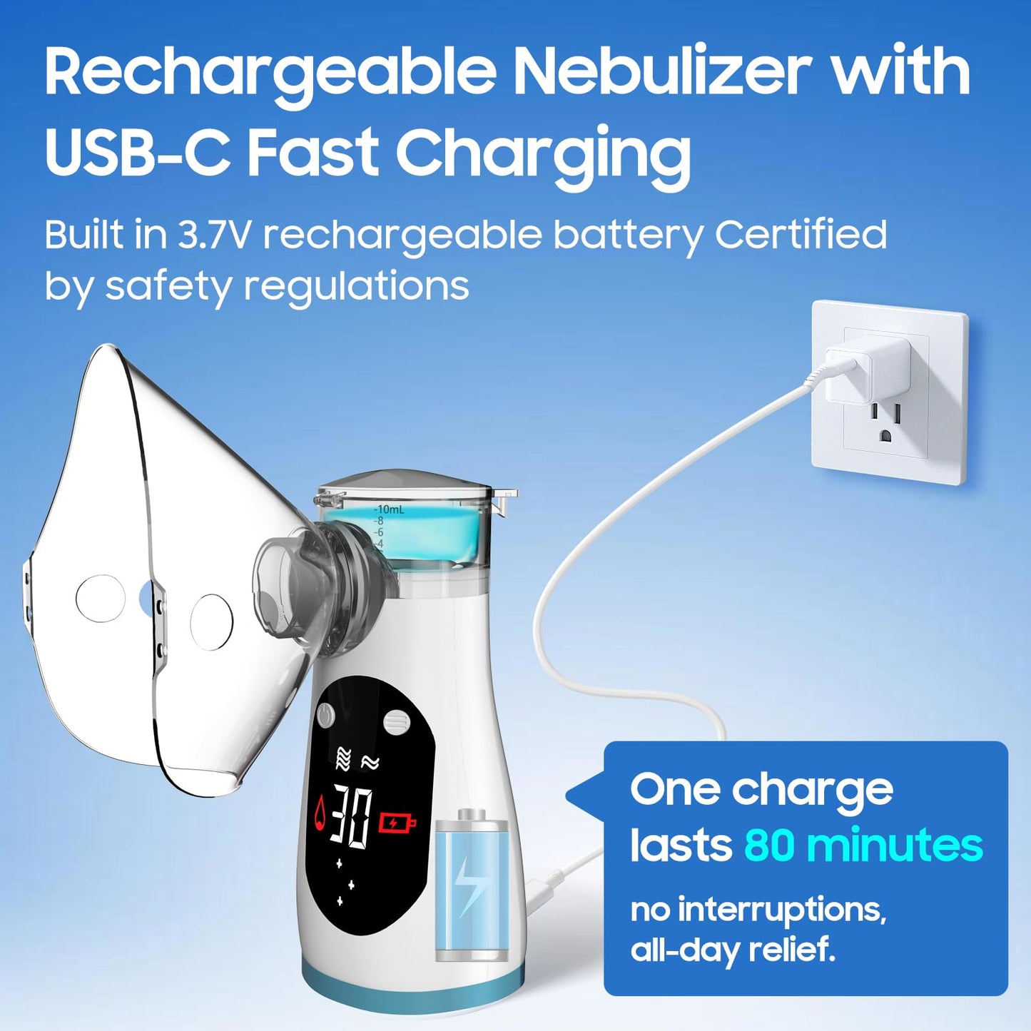 Smart Rechargeable Portable Nebulizer with LCD Screen – Compact, Powerful & Ideal for On-The-Go, Home & Travel Use, Innovative Nebulizer for Enhanced Breathing